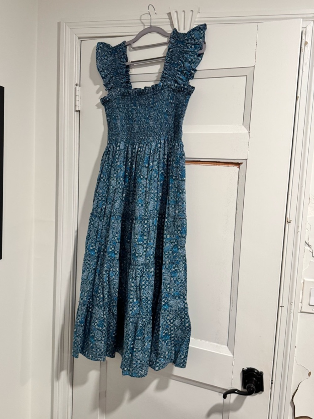 Hill House Blue Floral Smocked Midi Dress with Ruffle Straps